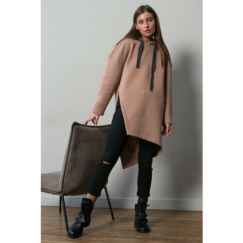 Худи FLY, силуэт свободный, удлиненное, капюшон, размер 40-42, зеленый