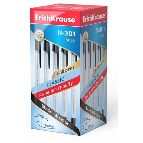 фото Erichkrause набор шариковых ручек r-301 classic stick, 1.0 мм 50 шт. (43184/43185/43186), черный цвет чернил