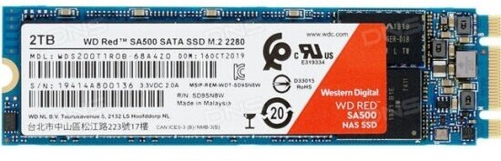 SSD диск Western Digital Red M.2 2280 SA500 2.0 Tb SATA III TLC 3D (WDS200T1R0B)