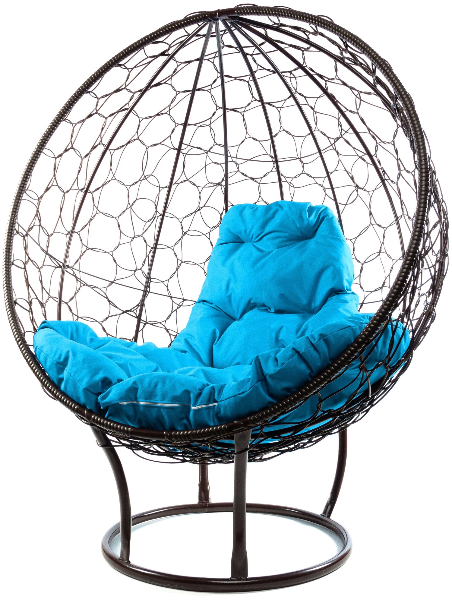Кресло M-Group круг на подставке ротанг коричневый, голубая подушка - фотография № 1