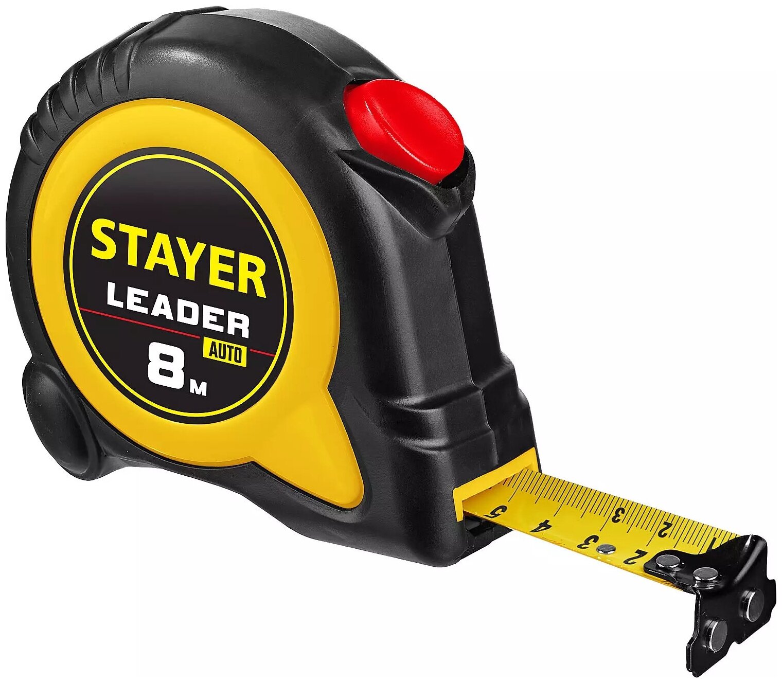 Stayer Leader 8м / 25мм рулетка с автостопом в ударостойком обрезиненном корпусе . - фотография № 3