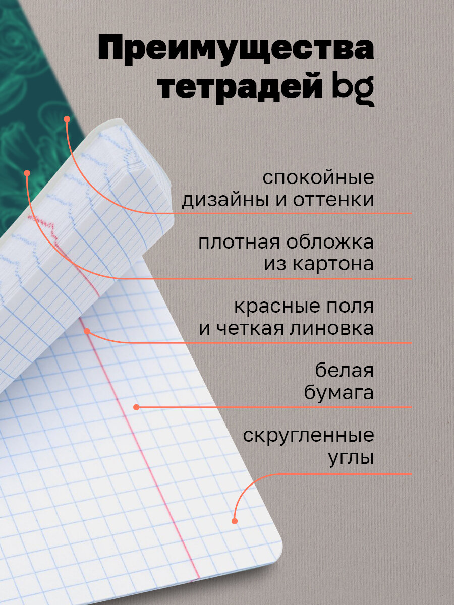 Тетрадь для школы общая в клетку 48 листов, формат А5, Комплект/набор 4 штуки BG "Flowering" стильные, яркие — фото 1