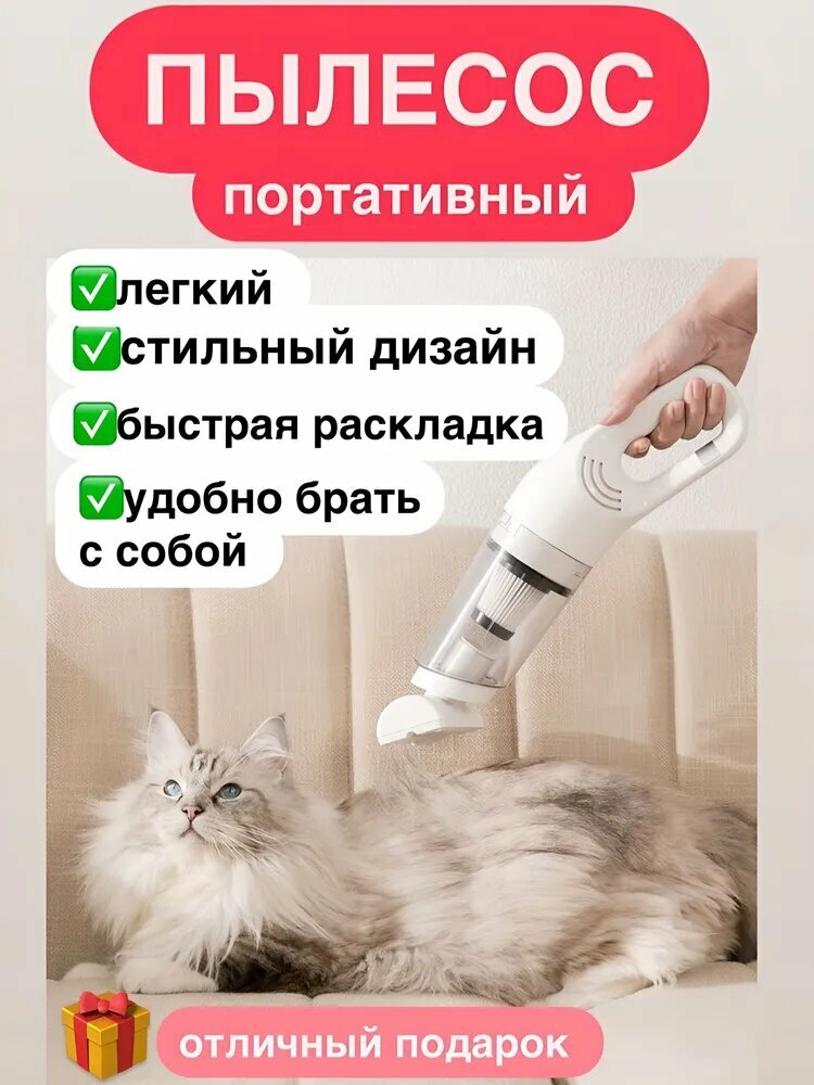 Пылесос, для шерсти животных, беспроводной, 120Вт, 0,35 л, аккумуляторный