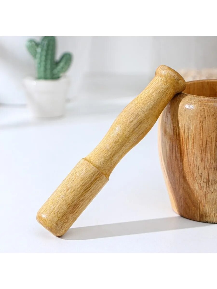 Компактная бамбуковая ступка с пестиком для специй