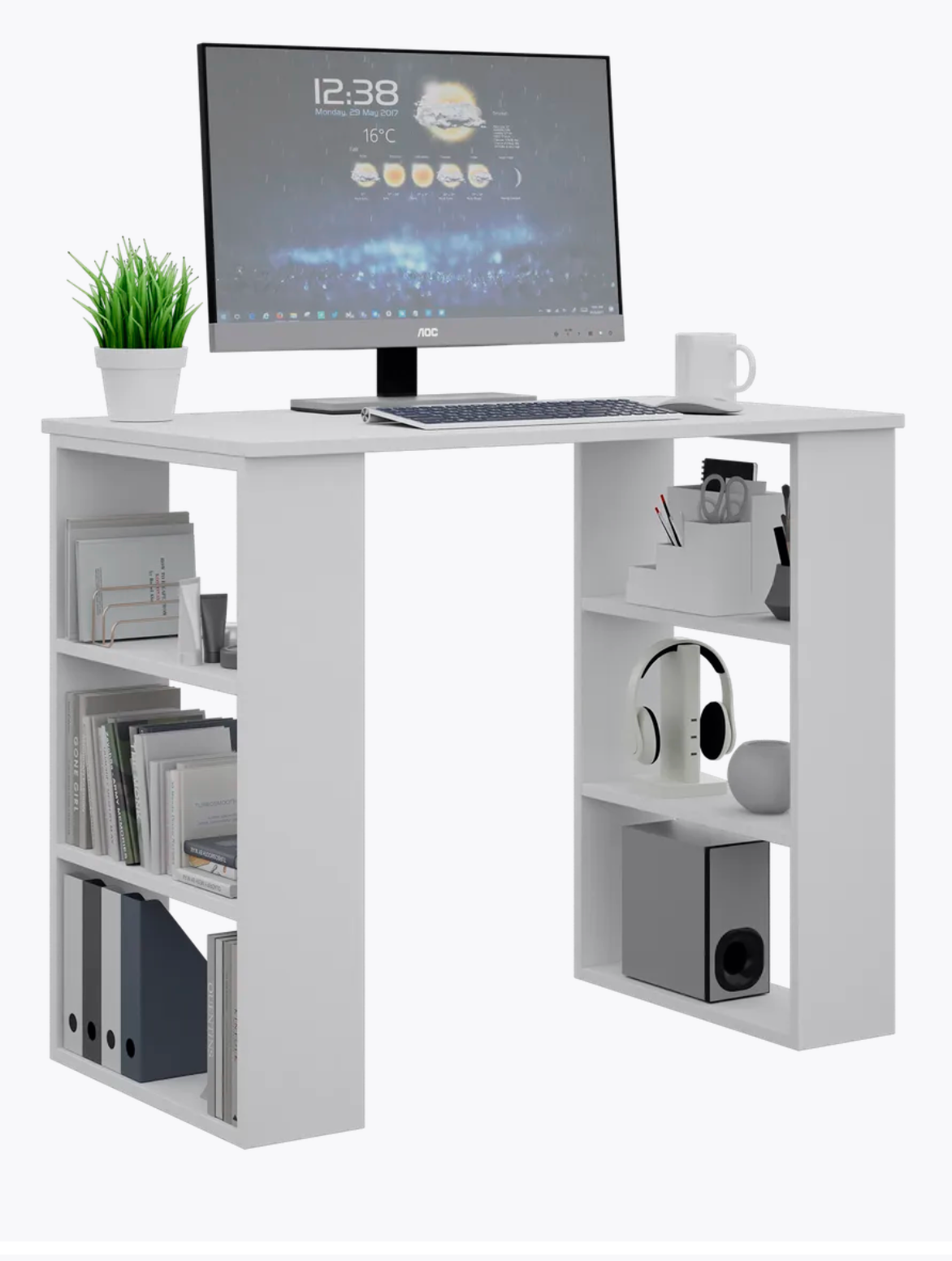 Компьютерный стол с открытыми стеллажами «Белый Комфорт» – функциональный дизайн для учебы и работы — фото 1