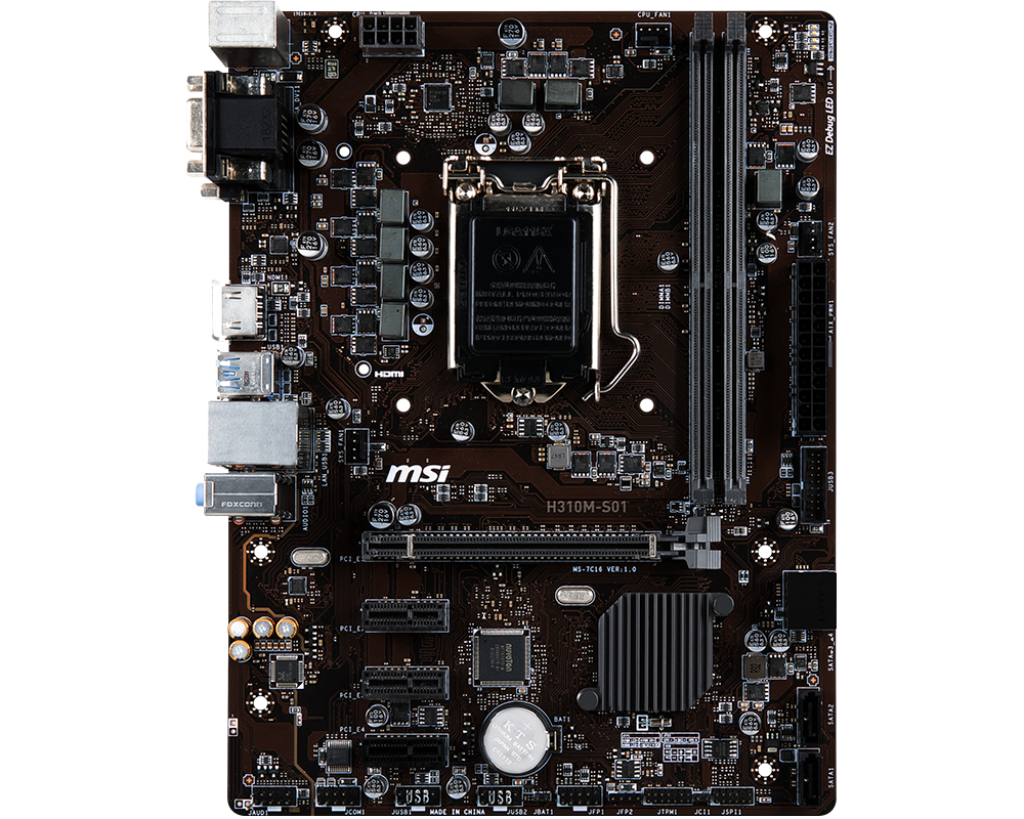 MSI H310M-S01 — Сокет: LGA1151 (поддержка процессоров i3/i5/i7/i9 8-го и 9-го поколений