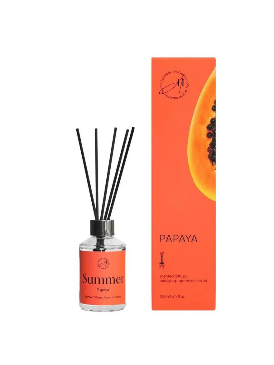 Ароматический диффузор Aroma Harmony "Papaya", 100мл, для дома, ручной, прозрачный