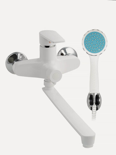 Изображение товара Смеситель в ванную, длинный излив, шаровый, из высокопрочного пластика АБС, белый