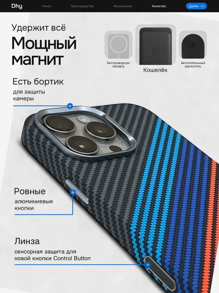 Чехол с карбоновой текстурой, совместимый с, для iPhone 16 Pro — фото 1