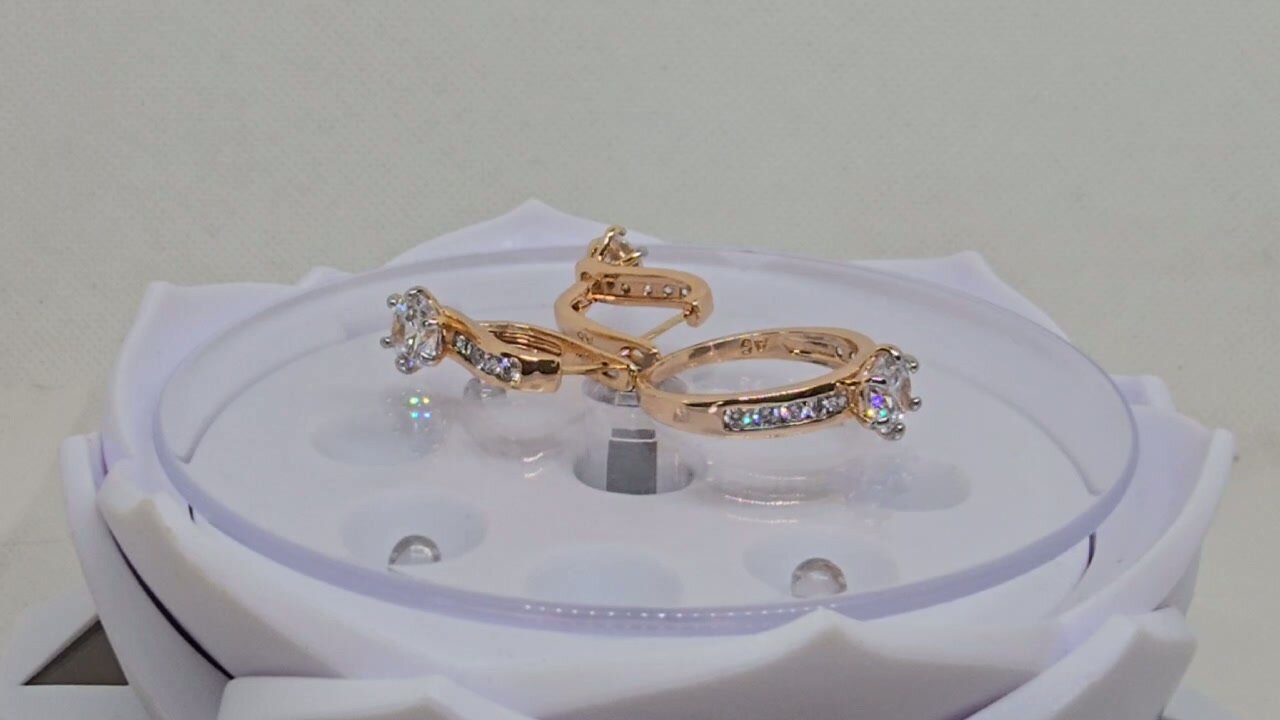 Комплект бижутерии: кольцо, серьги, фианит, размер кольца 18, золотой — фото 1