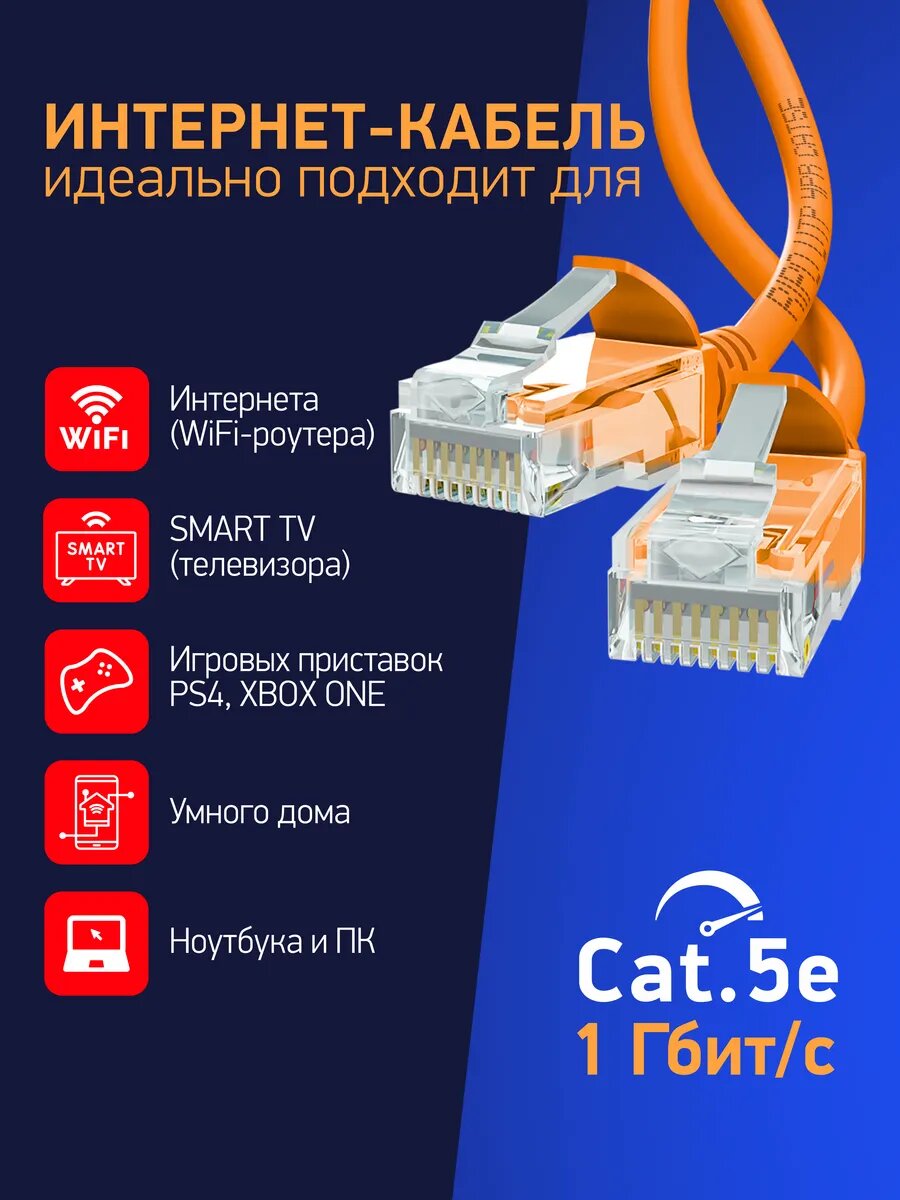 Патч корд 15 м, негорючий Rj45 кат.5е UTP LAN — фото 1