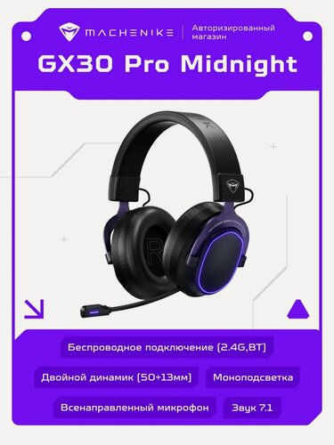 Изображение товара Игровые беспроводные наушники Machenike GX30 Pro Midnight JJ02GB00HRU, подсветка, двойной динамик, микрофон