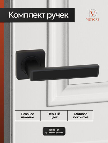 Изображение товара Дверная ручка межкомнатная Черный матовый на раздельном основании, комплект, под врезной замок