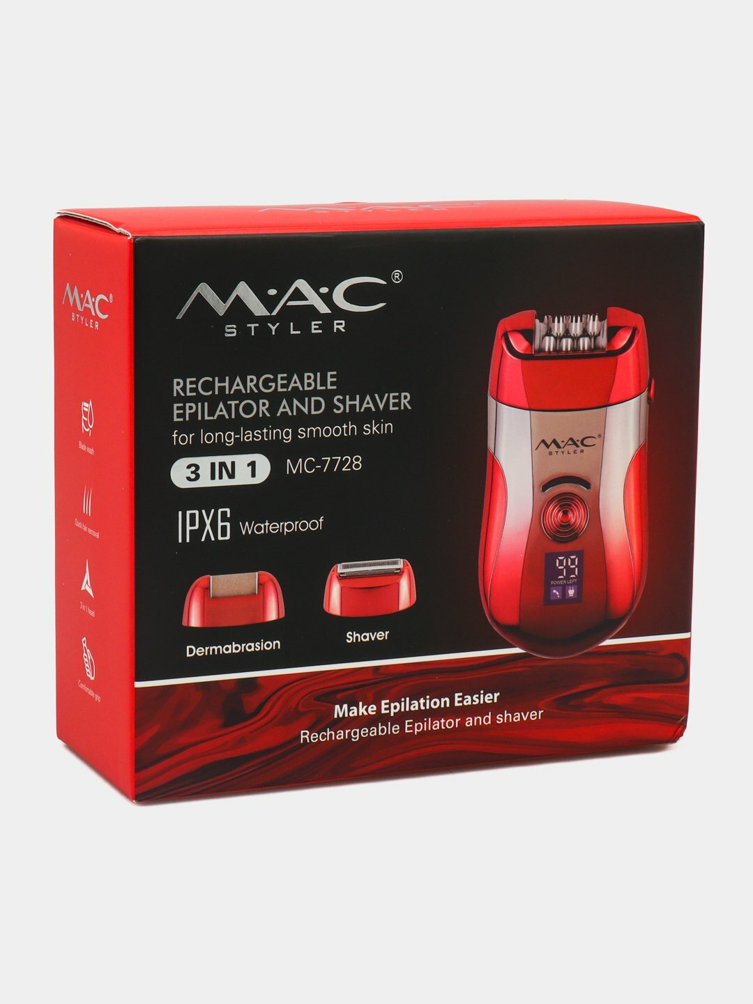 Эпилятор MAC styler MC-7728, 36 пинцета, 4 скорости, металл, красный