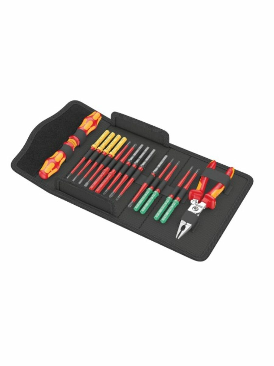 Набор насадок с отвёрткой битодержателем + электромонтажные клещи KN-1396200, Wera 17 предметов