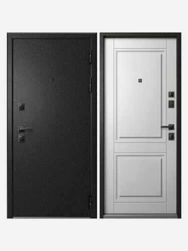 Изображение товара Дверь входная металлическа Эталон S-1 Черный муар блеск-Белая шагрень 860 левая
