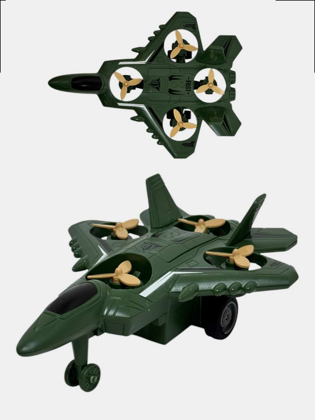 Самолет инерционный F22 зеленый истребитель с пропеллерами 3+ Код. 26700