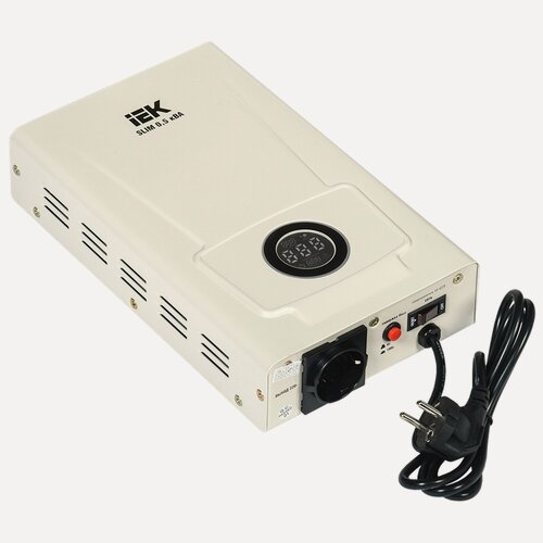 Изображение товара Стабилизатор напряжения IEK SLIM 0,5кВА, релейный, настенный, 500ВА, 220В, IP20, защита от перегрева, белый