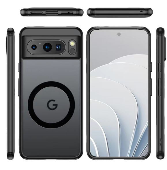 Чехол с Magsafe для Google Pixel 8 Pro прозрачный матовый с черным бортом WLONS — фото 1