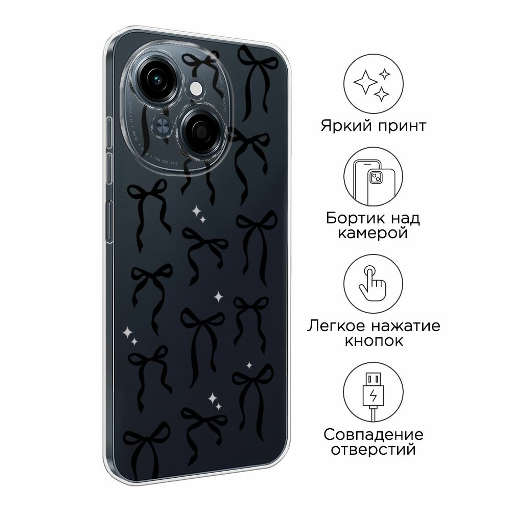 Чехол на Tecno Spark Go 1/Pop 9 / Текно Спарк Go 1/Поп 9 с принтом "Black bows", прозрачный — фото 1