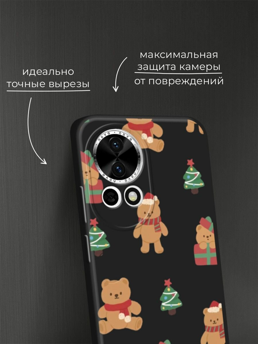 Черный матовый чехол на Huawei Nova 12/Nova13 / Хуавей Нова 12/Нова 13 с принтом "Игрушечный новогодний мишка" — фото 1