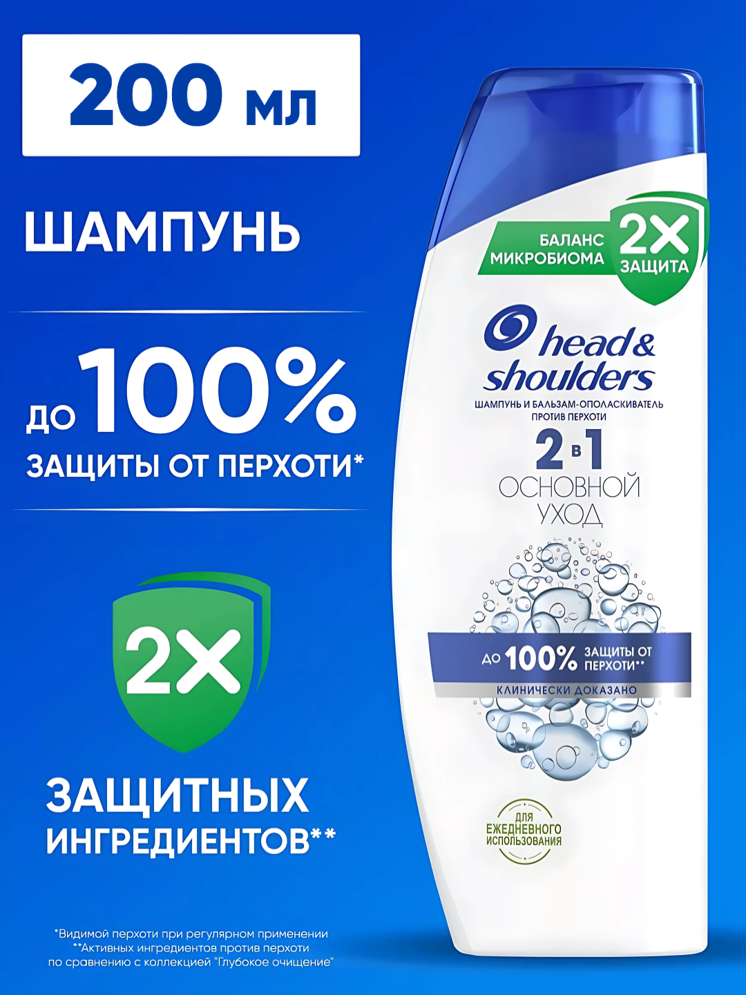 Head&Shoulders Шампунь от перхоти и бальзам для волос Основной уход 2в1, 200мл