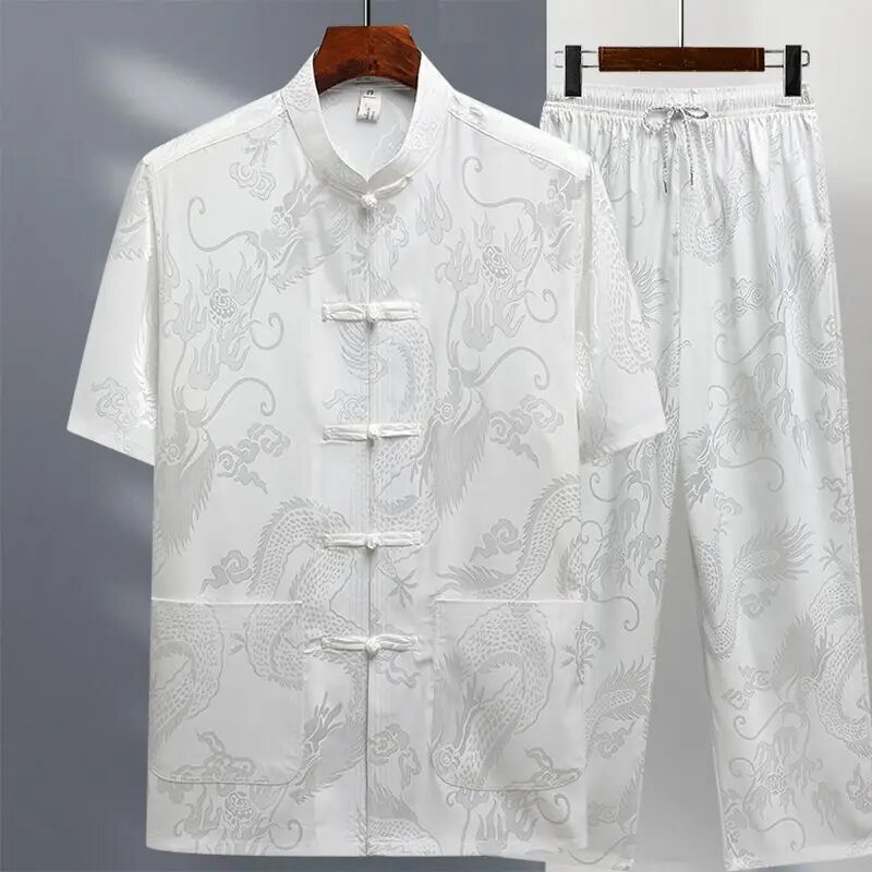 Мужской костюм Тан из льняного шелка Белый, 180, White Short 2Pcs
