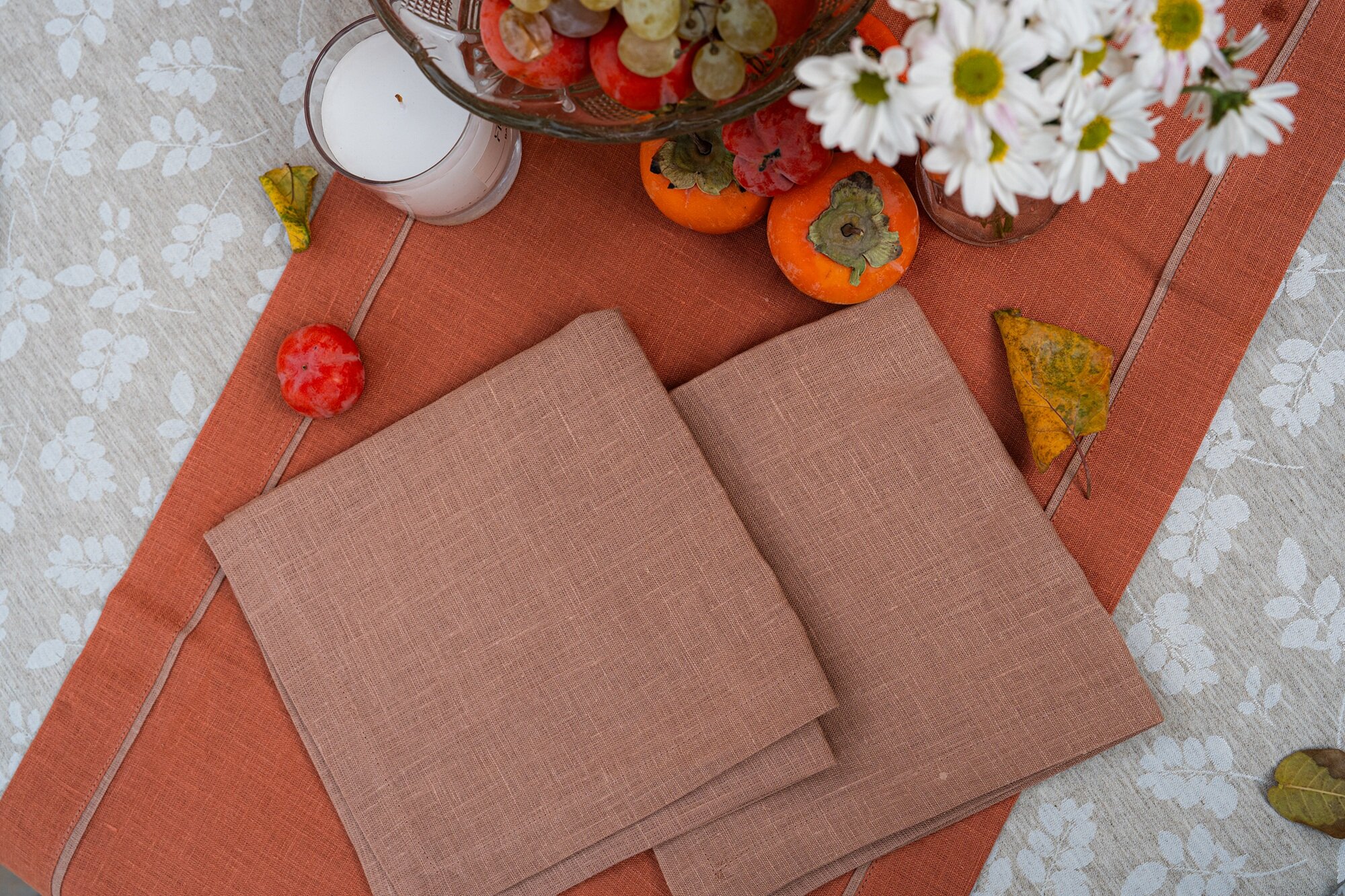 Набор из дорожки с кантом 140*40см и 2 салфеток 45*45 см, 100% лен в подарочной упаковке