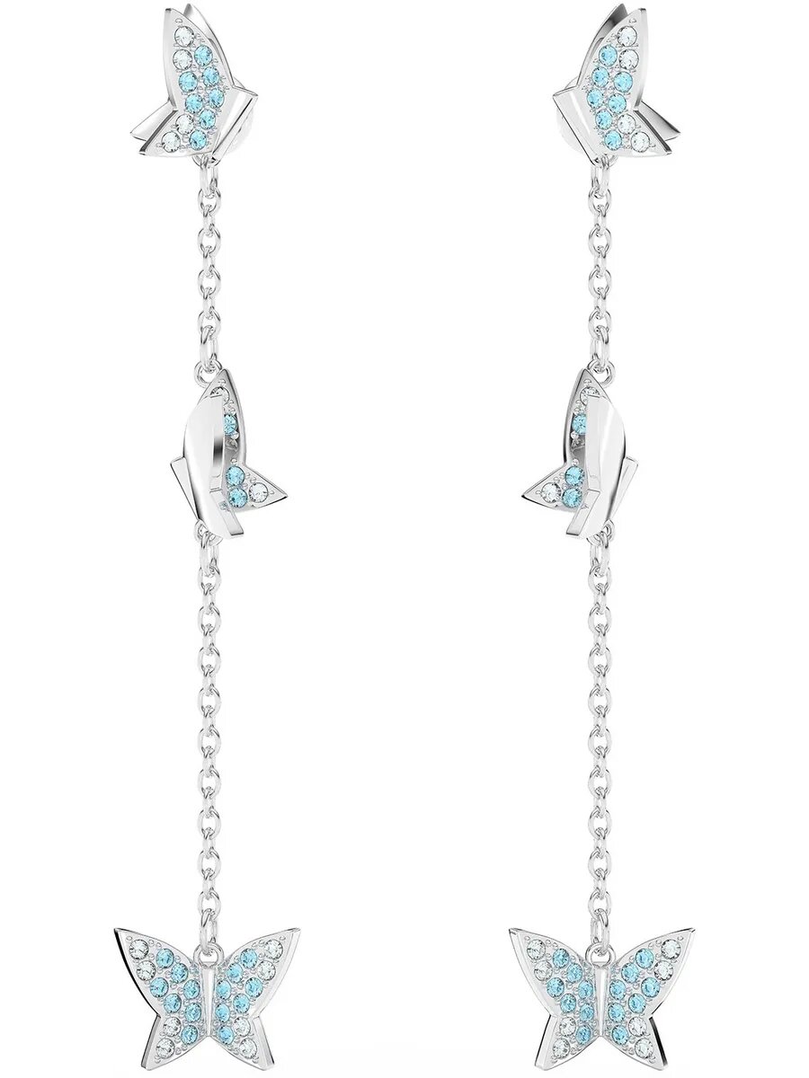 Серьги с подвесками SWAROVSKI, кристаллы Swarovski, размер 66 мм, серебряный, голубой
