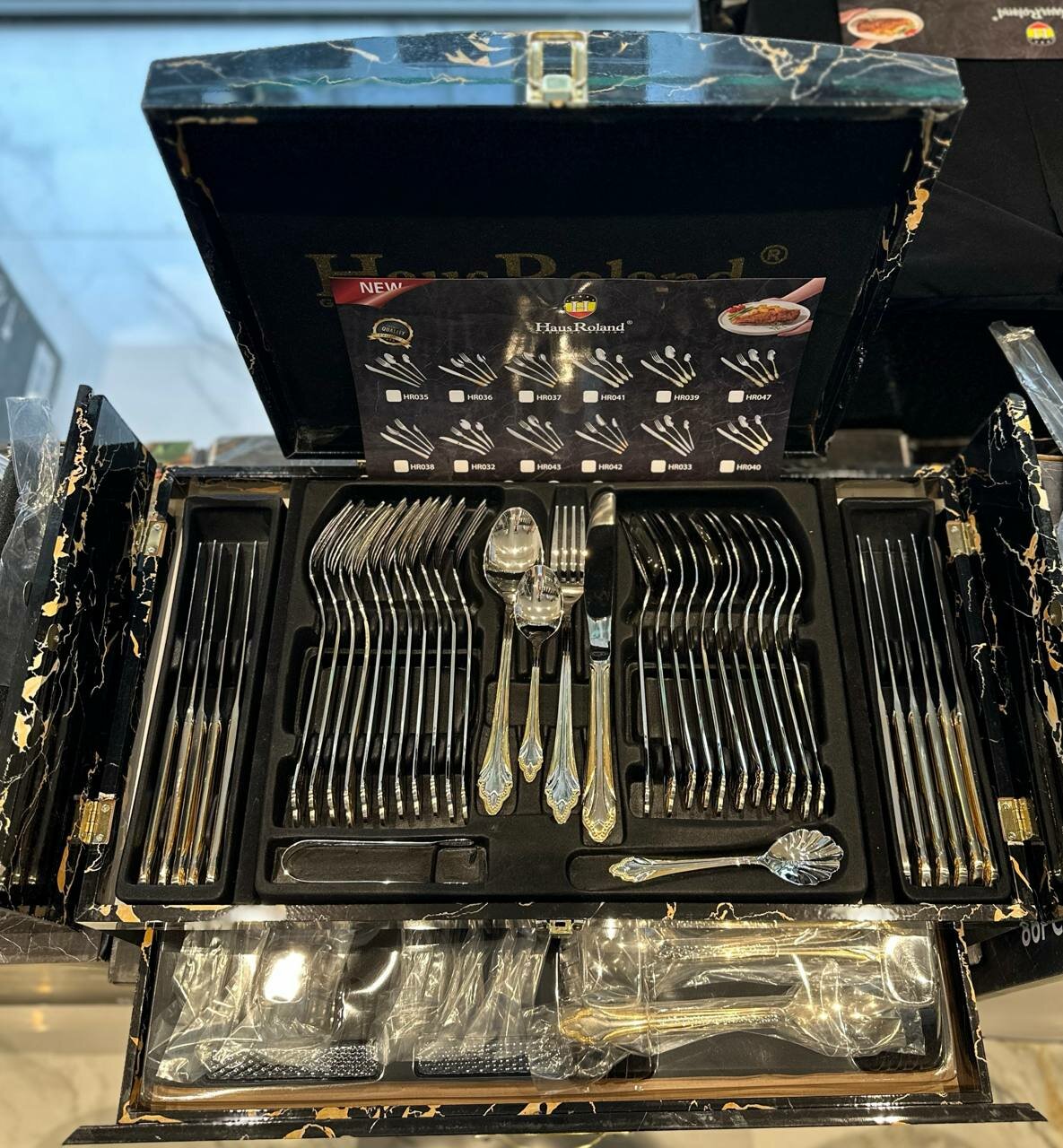 Набор столовых приборов, оригинал Hous Roland 86 штук, нержавеющая сталь, 3мм, высокое качество, на скидку