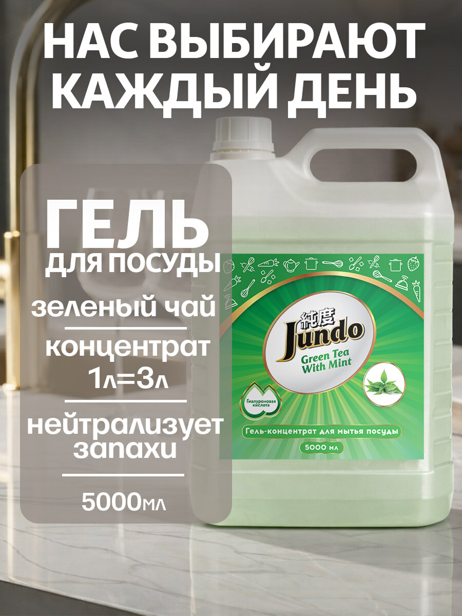 Средство для мытья посуды Jundo Premium Green Tea With Mint 5л, концентрированный ЭКО-гель