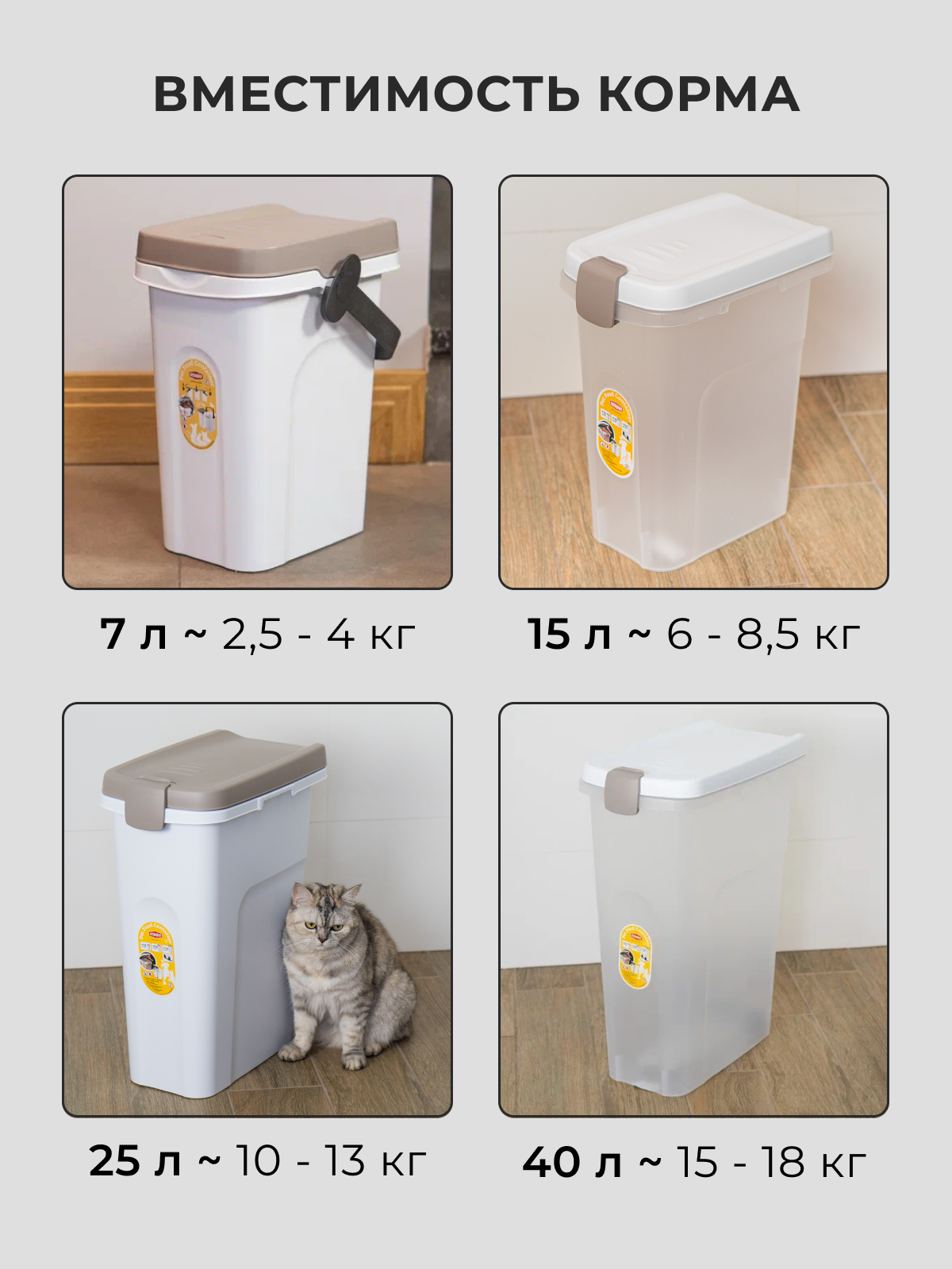 Контейнер для корма Stefanplast, для кошек и собак, 15л, бесцветный — фото 1