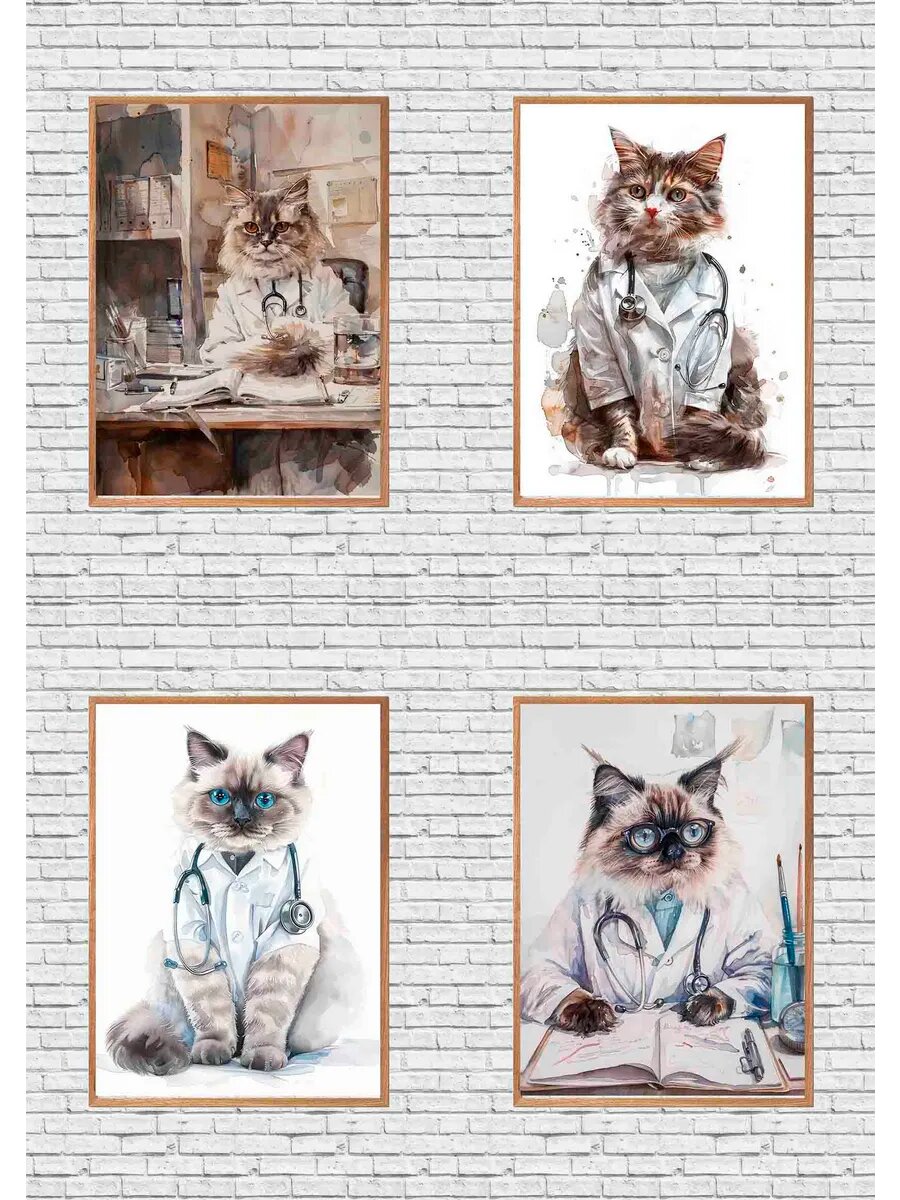 Тряпичный кот-доктор, 4 Плаката, 30x21см