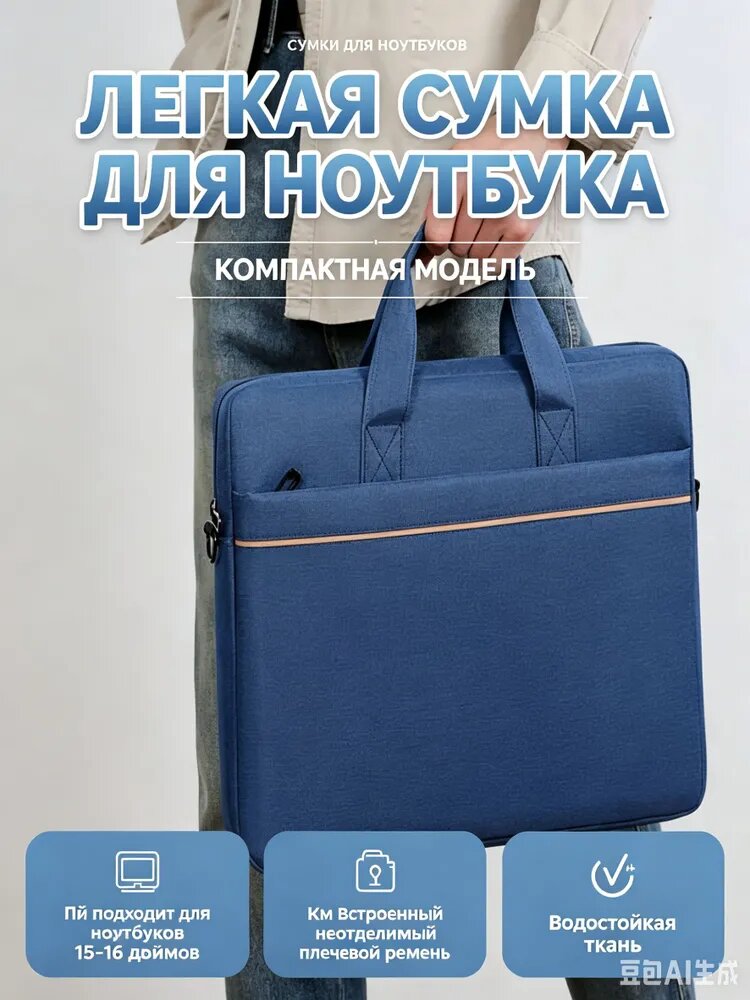 Сумка для ноутбука до 16 дюймов черная, Чехол для макбука с карманом, Деловая папка-сумка для ноутбука с ручкой и ремнем на плечо женская и мужская