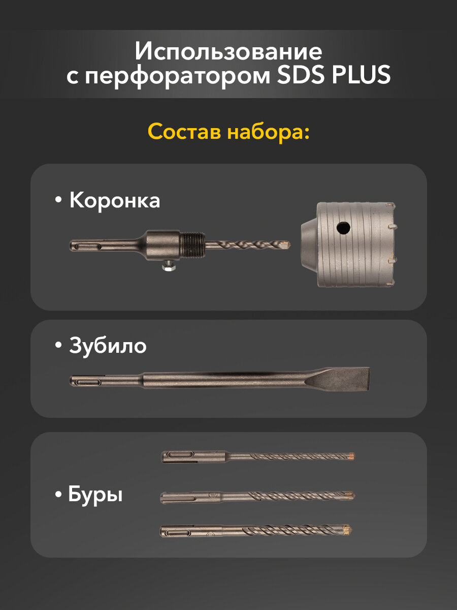 Набор KRANZ, для установки подрозетников, SDS PLUS, алюминиевый кейс, 5шт — фото 1