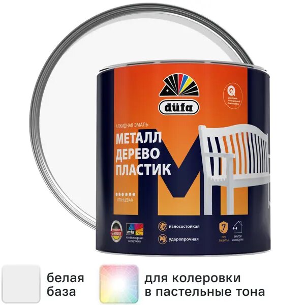 Эмаль Dufa глянцевая цвет белый 1.8 л база 1