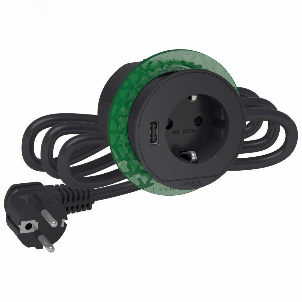 INS44005_БЛОК розеточный UNICA SYSTEM+ (10A 2P+PE USB тип А черный IP20)_Schneider Electric