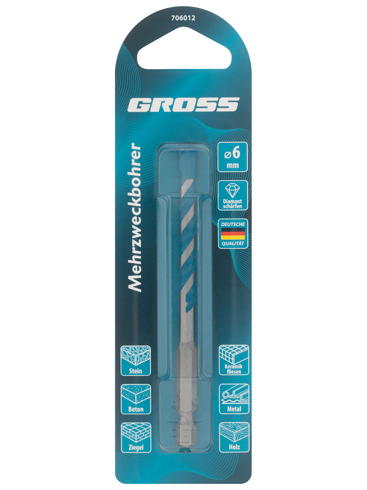 Набор сверл универсальных Gross PRO, 6-гр. хвостовик, 4-10мм, 5шт