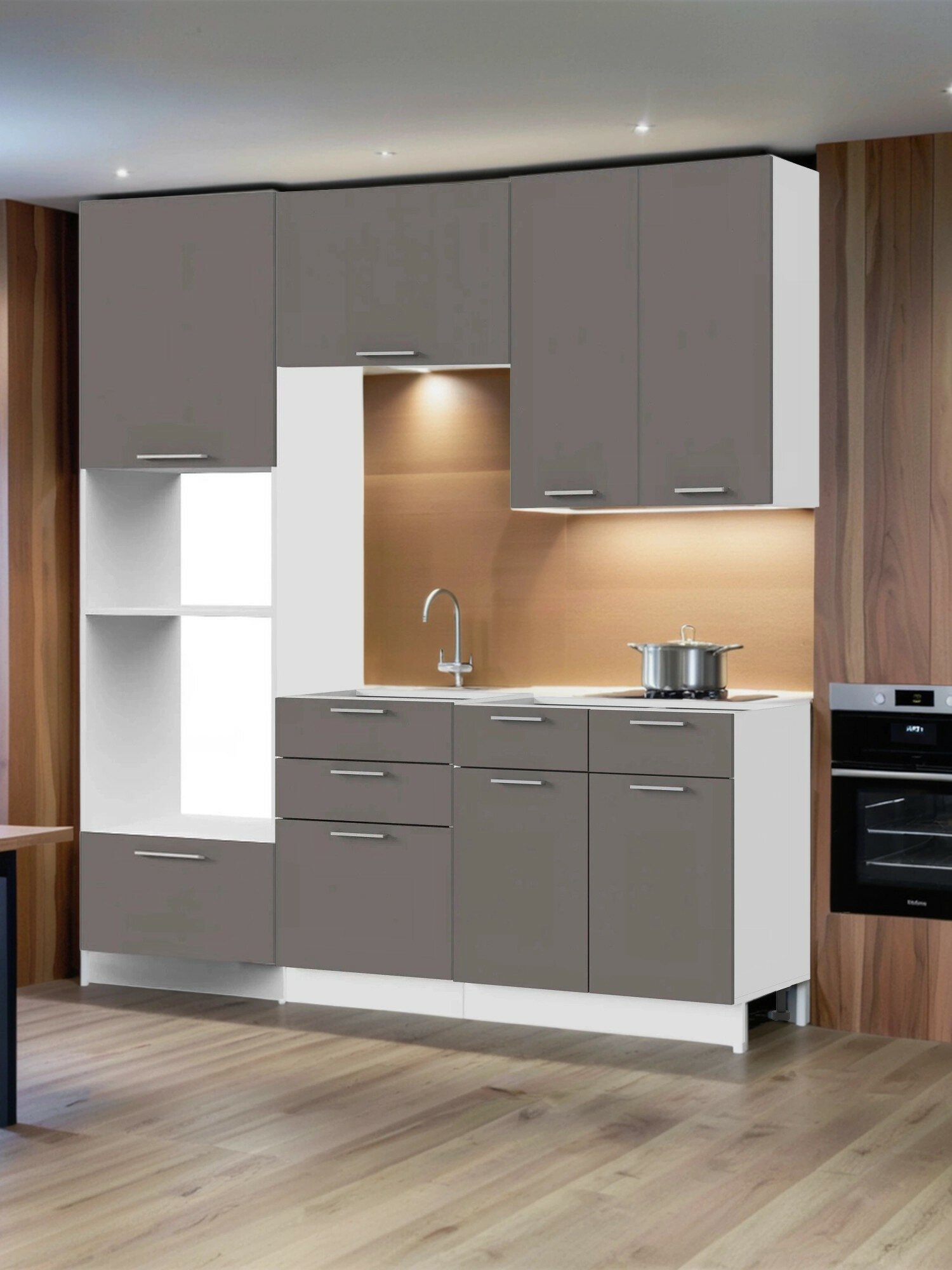 Кухня прямая модульная 2 метра МДФ Катрин МС3 муссон серый