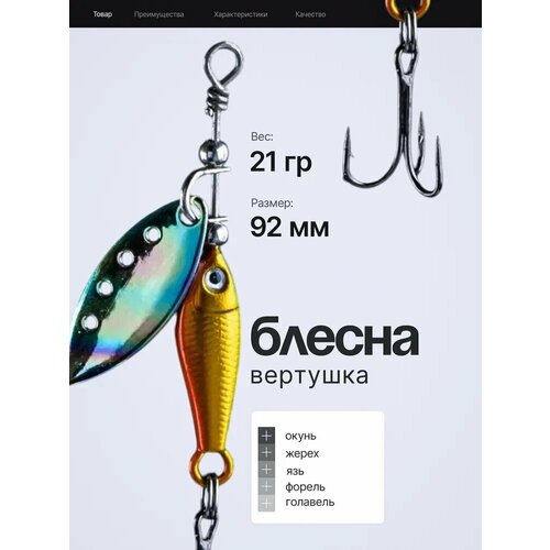 Блесна вертушка Silver Creek на окуня, жереха, язя, головля, форель 21 гр, цвет Holo Green/Gold