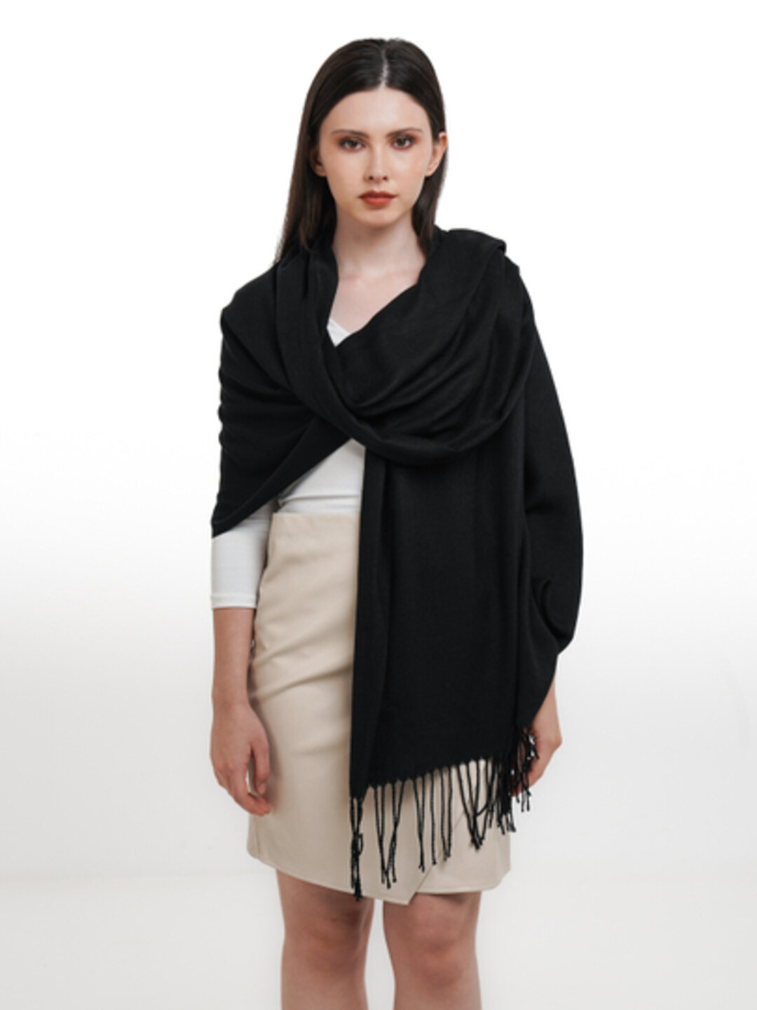 Шарф Cashmir cashmere для девочек и женщин,200х70 см, one size, черный