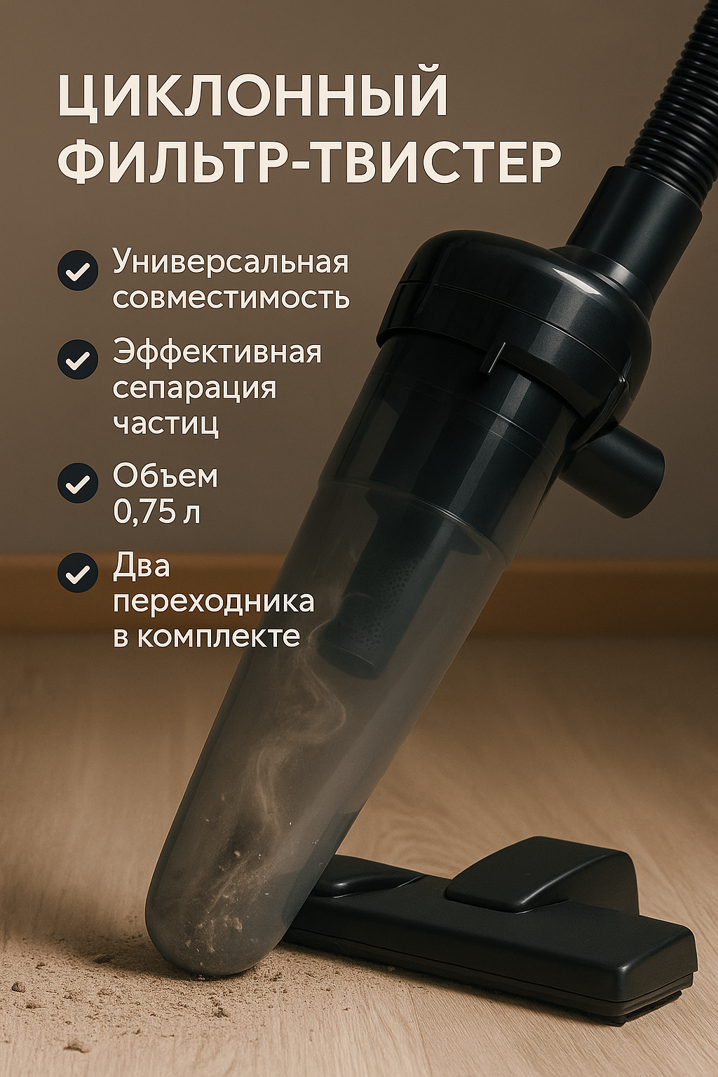 Фильтр-стакан, для пылесосов, универсальный, многоразовый, пластик