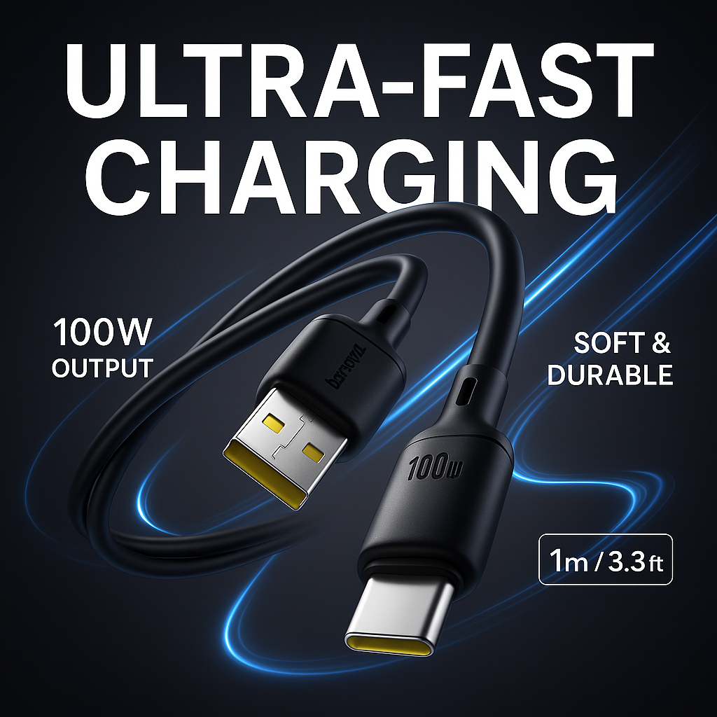 USB кабель BASEUS P10377703113-00 100W Silky, USB-A на USB-C, быстрая зарядка, 1м