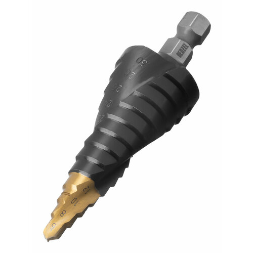 Сверло ступенчатое Denzel 6-8-10-12-14-16-18-20-22-24-26-28-30мм Р6М5 6-гр хвостовик 723604 2239₽