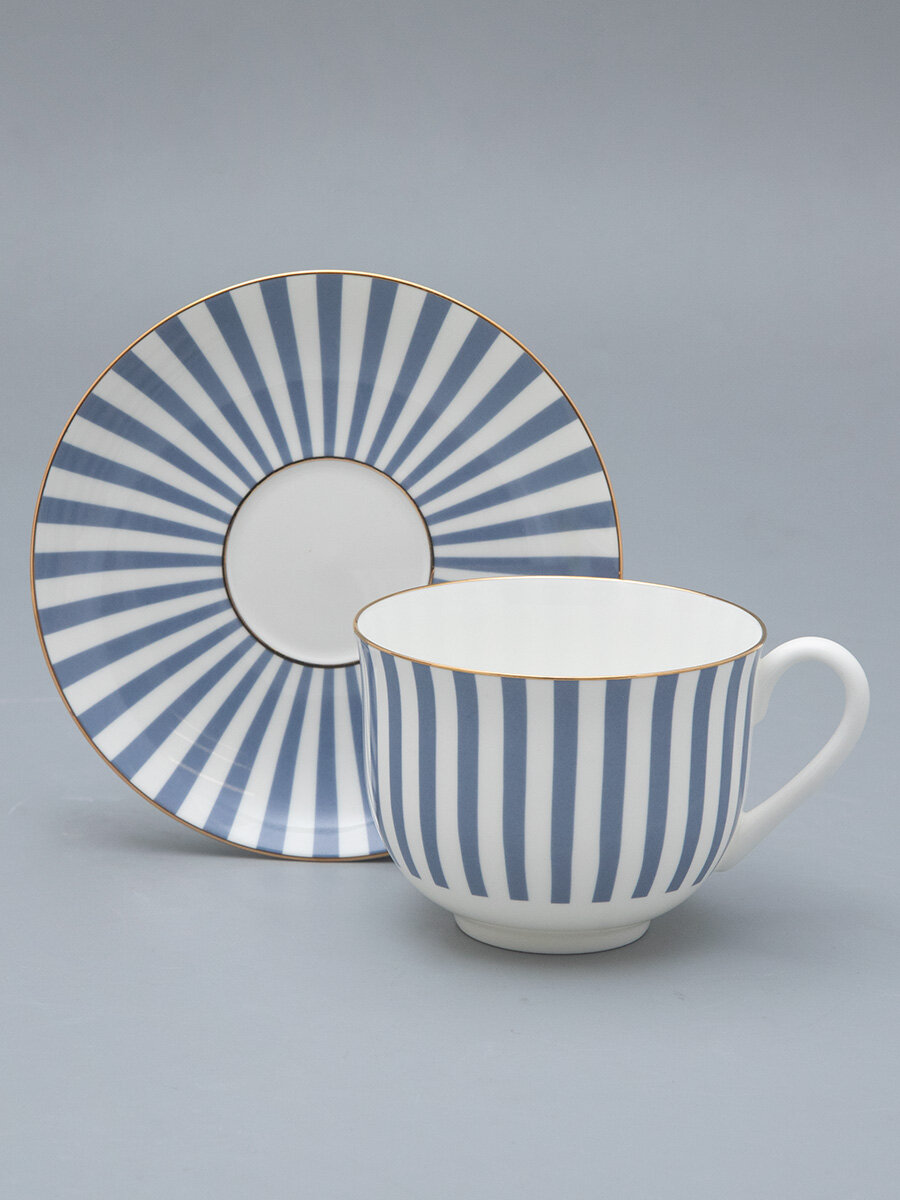 Чайная пара "Да и нет", форма Ландыш, Императорский фарфоровый завод , костяной фарфор, серый, отводка золотом, 345 мл