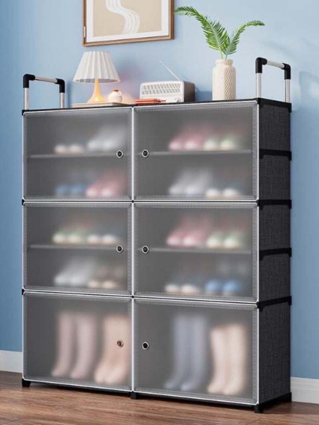 Шкаф-органайзер с пылезащитными дверцами на 6 уровней, двухрядный современный дизайн