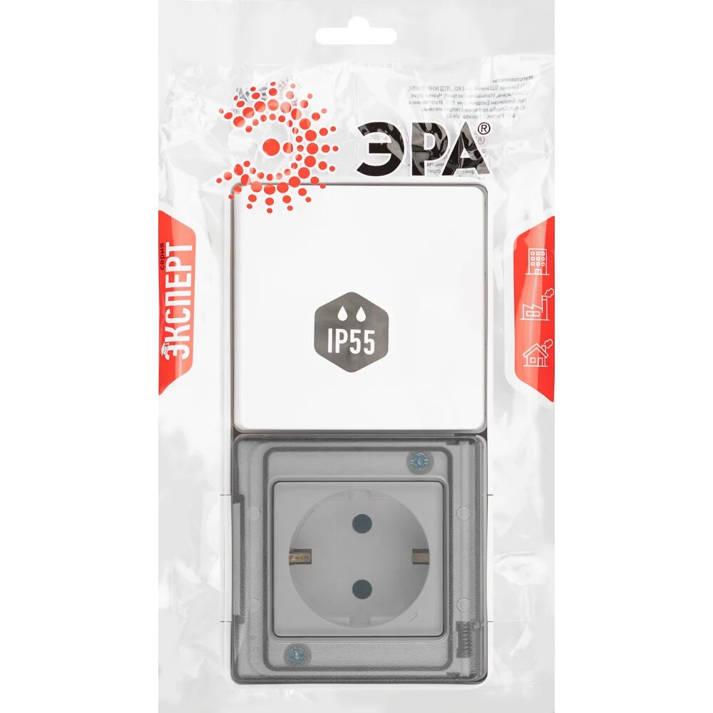 ЭРА Блок розетка с выключателем Эксперт 11750101 IP55 16A(10AX)250В ОУ белый Б0063288