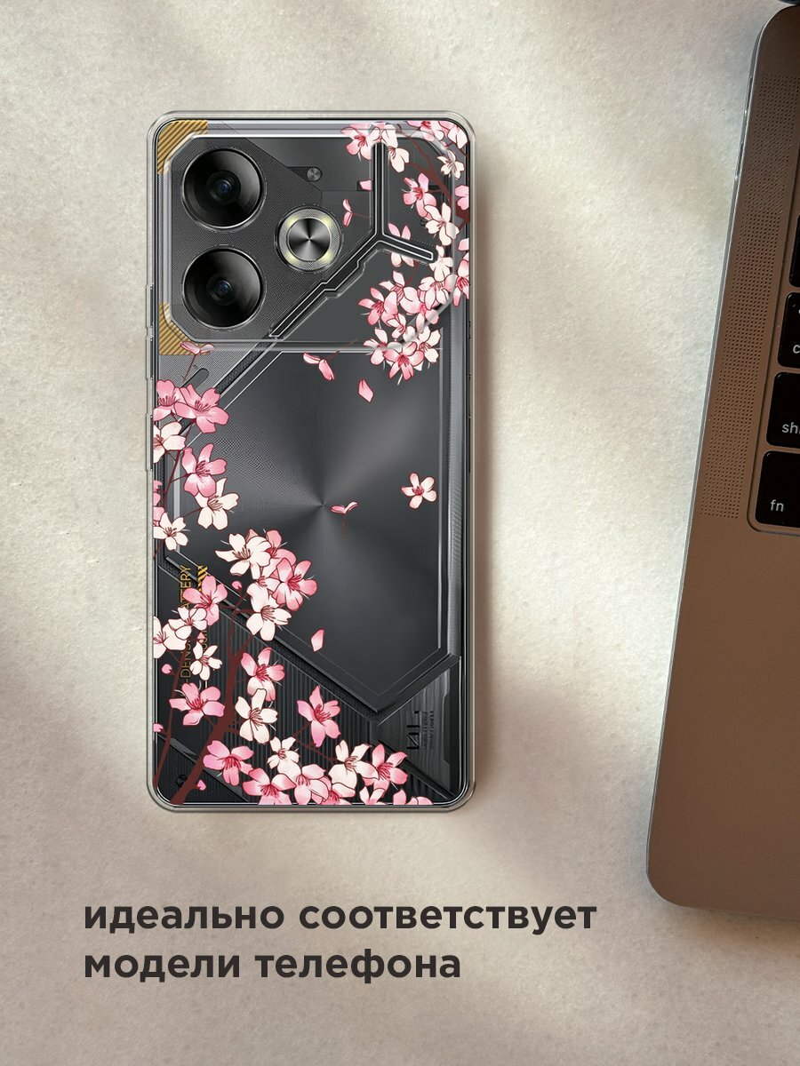 Чехол на Tecno Pova 6 / Текно Пова 6 с принтом "Ветви сакуры 1", прозрачный — фото 1