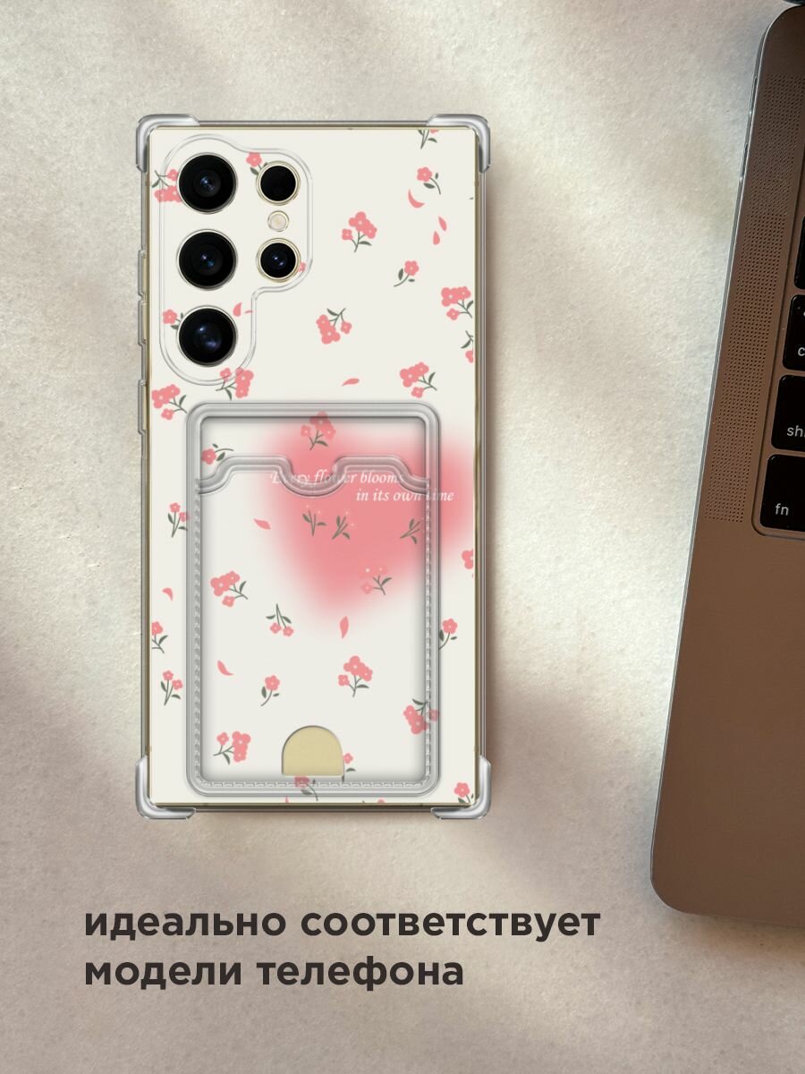 Чехол на Samsung Galaxy S24 Ultra (Самсунг S24 Ultra) с картой и принтом "Blooms in time pink" — фото 1
