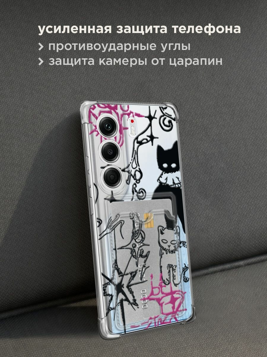 Чехол на Tecno Camon 40 Pro (Текно Камон 40 Про) с картой и принтом "Готические котики" — фото 1